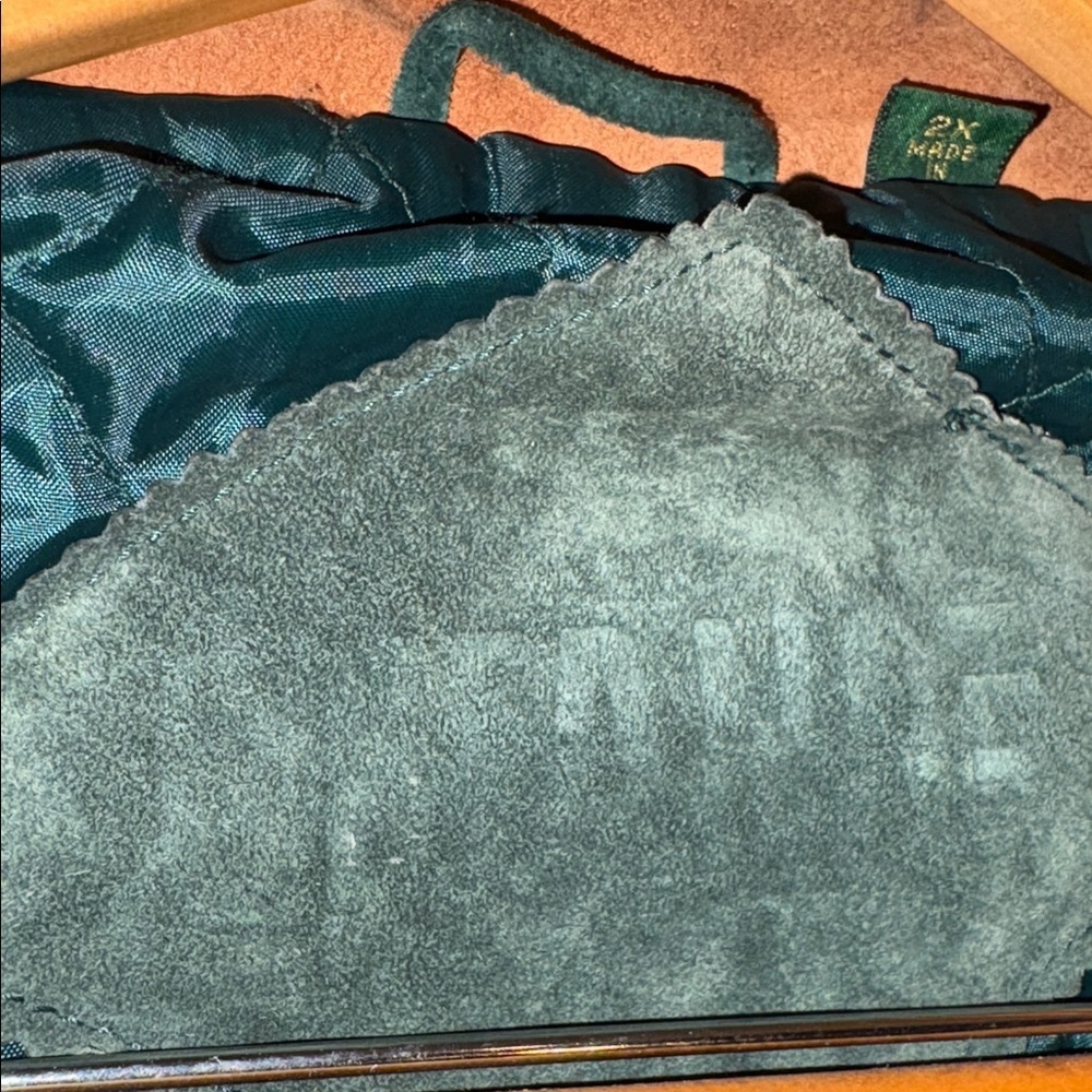 Vintage 1990s Dark Green Suede Jacket with Tan Accents Winter Fashion Coat 2X - Picture 9 of 17